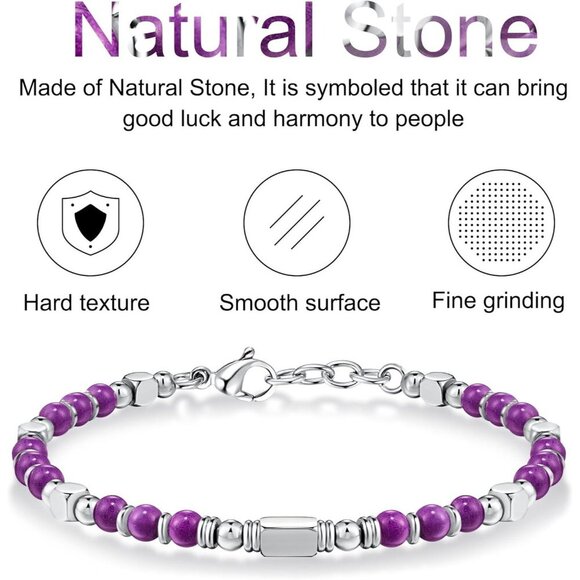 Silver & Purple Boho Beaded Bracelets for Women Trendy Jewelry Gifts for Lover - Picture 5 of 6